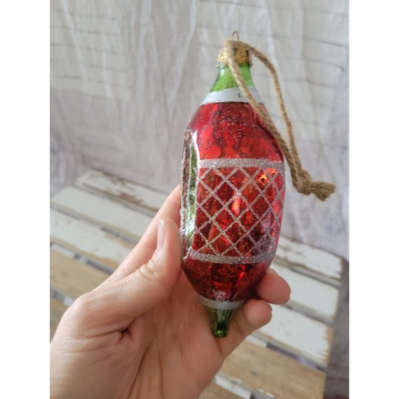 Pottery Barn reflector teardrop glass ornament green red Xmas tree - Picture 2 of 7